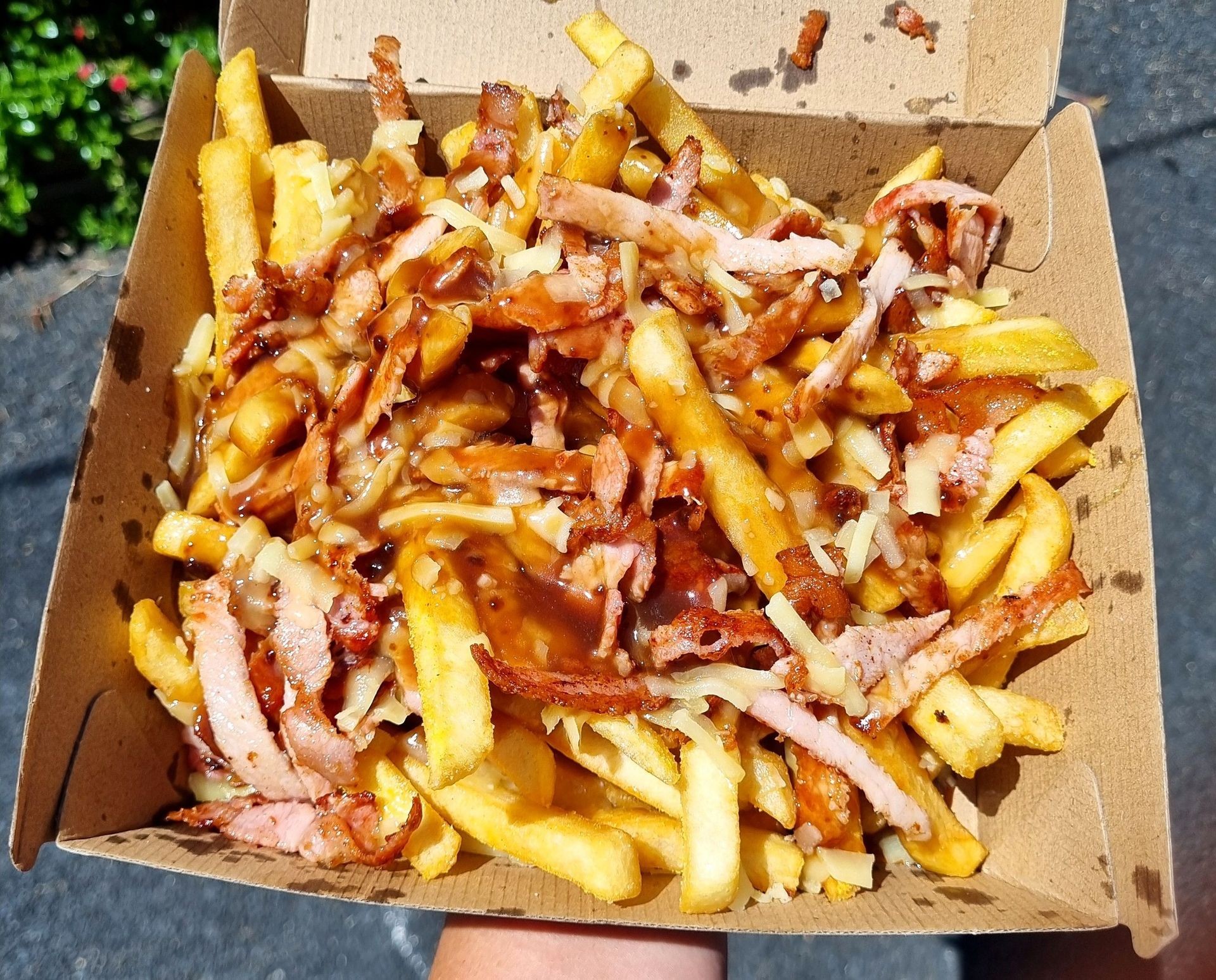 Loaded chips with gravy, bacon and cheese